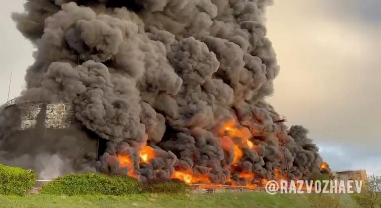 Russia blames Ukraine drone attack for major Crimea fuel depot fire